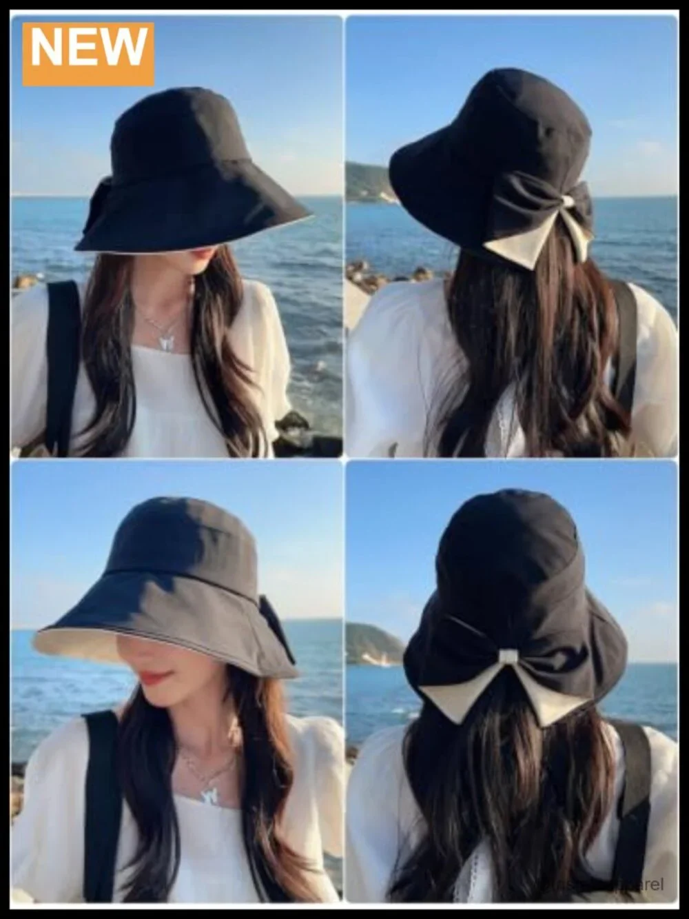 UPF50+ Packable Wide Brim Sun Hat with Bow Decoration for Travel